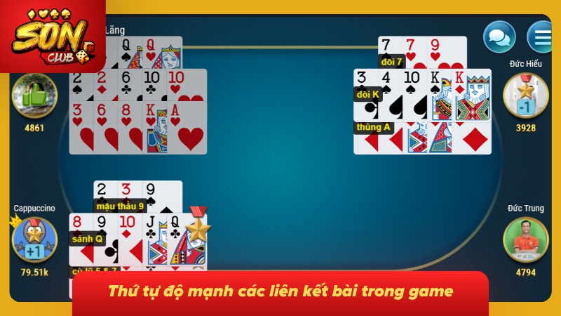 Binh Xập Xám Sonclub Cực Đỉnh - Luật Chơi Và Cách Tính Chuẩn 3 Giao diện hiển thị thứ tự độ mạnh các liên kết bài
